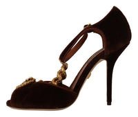 Thumbnail for Elegant Gold Detail Velvet Heels