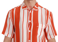 Thumbnail for Elegant Striped Silk Shirt - White & Orange