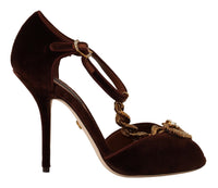 Thumbnail for Elegant Gold Detail Velvet Heels