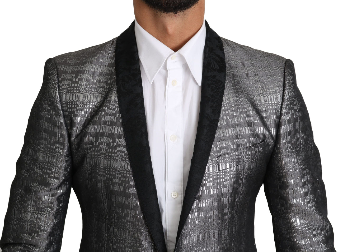 Elegant Silver Patterned Men's Suit