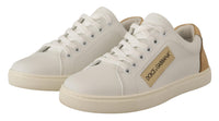 Thumbnail for Elegant White Leather Sneakers with Gold Accents