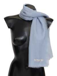 Thumbnail for Elegant Light-Blue Cashmere Scarf with Fringes