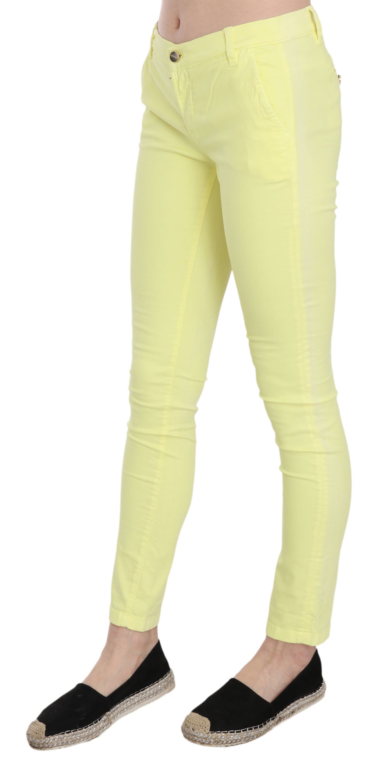 Chic Yellow Low Waist Skinny Casual Trousers