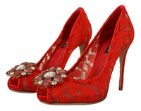 Thumbnail for Red Crystal Taormina Lace Heels Pumps