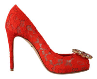 Thumbnail for Red Crystal Taormina Lace Heels Pumps