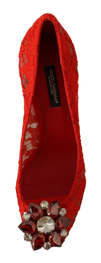 Thumbnail for Red Crystal Taormina Lace Heels Pumps