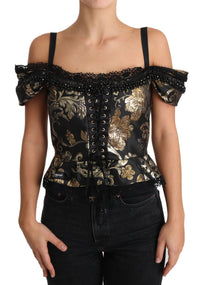 Thumbnail for Elegant Floral Jacquard Blouse with Crystal Details