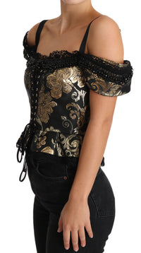 Thumbnail for Elegant Floral Jacquard Blouse with Crystal Details