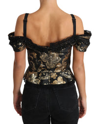 Thumbnail for Elegant Floral Jacquard Blouse with Crystal Details