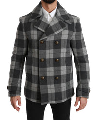 Thumbnail for Elegant Gray Check Double Breasted Coat