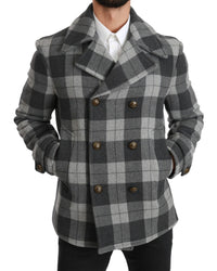 Thumbnail for Elegant Gray Check Double Breasted Coat