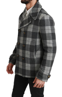 Thumbnail for Elegant Gray Check Double Breasted Coat