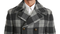 Thumbnail for Elegant Gray Check Double Breasted Coat