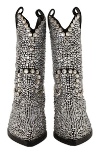 Thumbnail for Crystal-Embellished Black Suede Boots