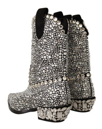 Thumbnail for Crystal-Embellished Black Suede Boots