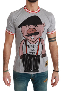 Thumbnail for Chic Gray Cotton T-Shirt with Year of the Pig Motive