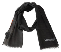 Thumbnail for Elegant Black Wool Scarf with Embroidered Logo