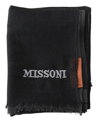 Thumbnail for Elegant Black Wool Scarf with Embroidered Logo