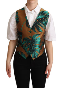 Thumbnail for Green Jacquard Leaf Gold Waistcoat Vest