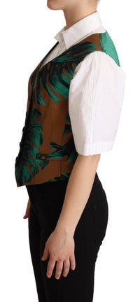 Thumbnail for Green Jacquard Leaf Gold Waistcoat Vest