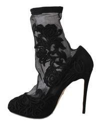 Thumbnail for Embroidered Floral Stiletto Socks Booties