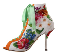 Thumbnail for Floral Open Toe Jersey Heels