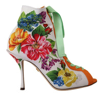 Thumbnail for Floral Open Toe Jersey Heels