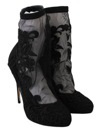 Thumbnail for Embroidered Floral Stiletto Socks Booties
