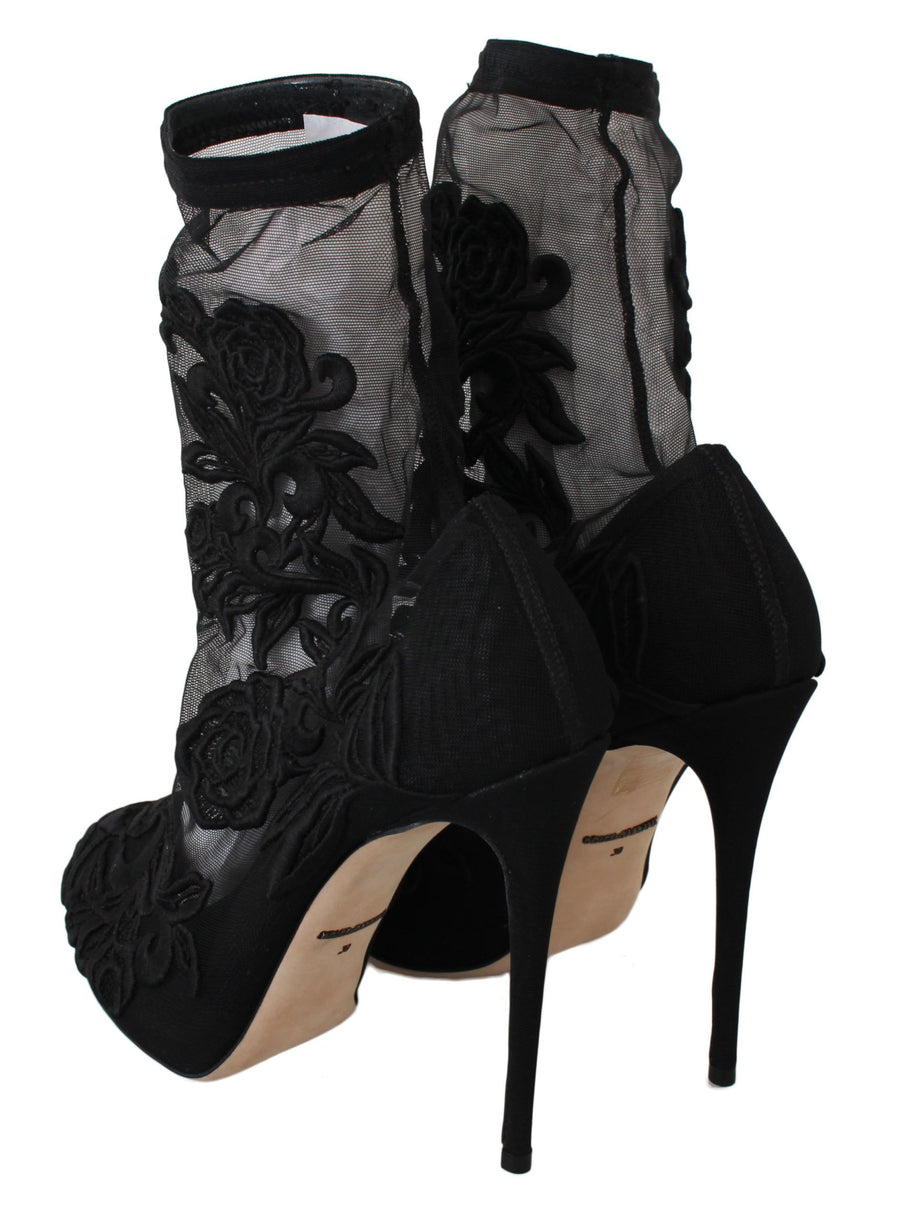 Embroidered Floral Stiletto Socks Booties