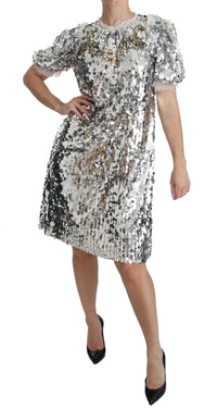 Thumbnail for Elegant Silver A-Line Dress with Crystal Accents