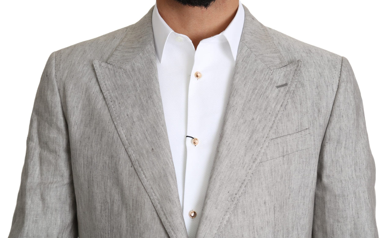 Elegant Slim Fit Gray Linen-Silk Suit