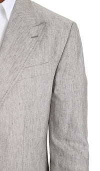 Thumbnail for Elegant Slim Fit Gray Linen-Silk Suit