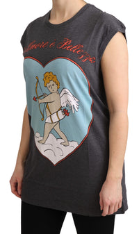 Thumbnail for Elegant Gray Cotton Cap Sleeve Tee