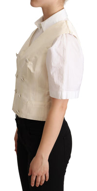 Thumbnail for Beige Silk Blend Sleeveless Vest Luxury Waistcoat