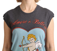 Thumbnail for Elegant Gray Cotton Cap Sleeve Tee