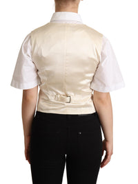 Thumbnail for Beige Silk Blend Sleeveless Vest Luxury Waistcoat