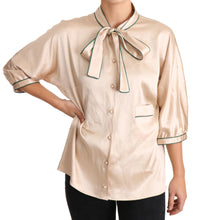 Thumbnail for Elegant Beige Silk Blend Blouse Top