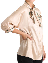 Thumbnail for Elegant Beige Silk Blend Blouse Top