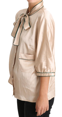 Thumbnail for Elegant Beige Silk Blend Blouse Top
