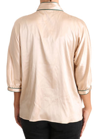 Thumbnail for Elegant Beige Silk Blend Blouse Top