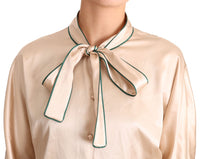 Thumbnail for Elegant Beige Silk Blend Blouse Top