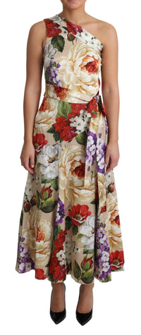 Thumbnail for Elegant One-Shoulder Floral Silk Maxi Dress