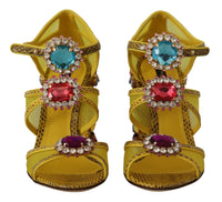 Thumbnail for Stunning Crystal-Embellished Yellow Leather Sandals
