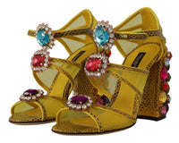 Thumbnail for Stunning Crystal-Embellished Yellow Leather Sandals