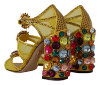Thumbnail for Stunning Crystal-Embellished Yellow Leather Sandals