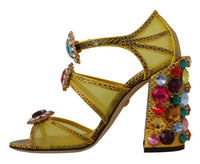 Thumbnail for Stunning Crystal-Embellished Yellow Leather Sandals