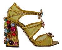 Thumbnail for Stunning Crystal-Embellished Yellow Leather Sandals