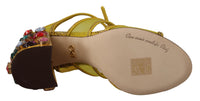 Thumbnail for Stunning Crystal-Embellished Yellow Leather Sandals