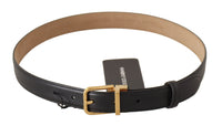 Thumbnail for Elegant Black Leather Belt with Engraved Buckle