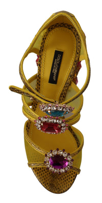 Thumbnail for Stunning Crystal-Embellished Yellow Leather Sandals